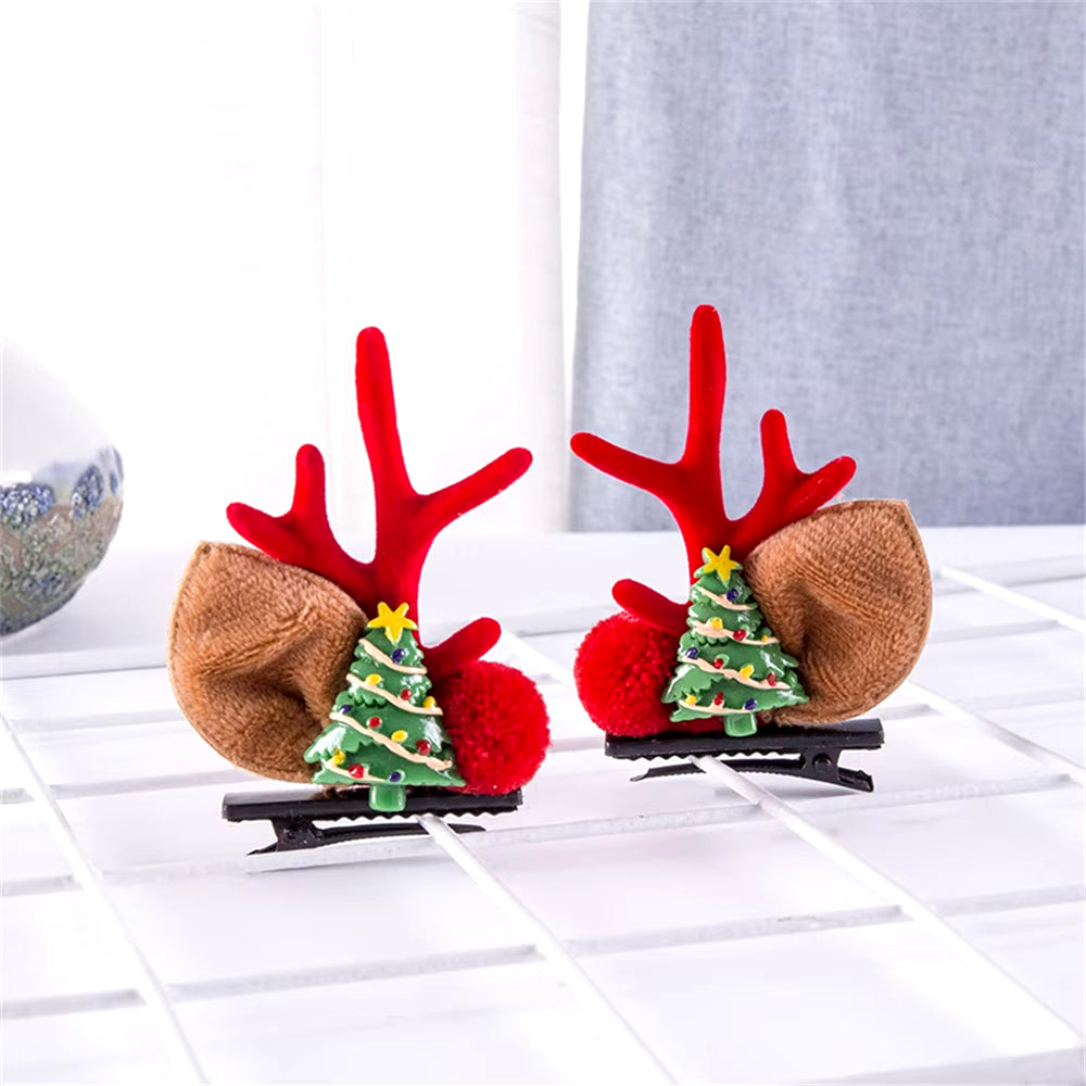 2Pcs Pack Cute Reindeer Ears Hair Clip Classic Christmas Festive Women Kids Barrettes Party Cosplay Hair Accessories for Girls