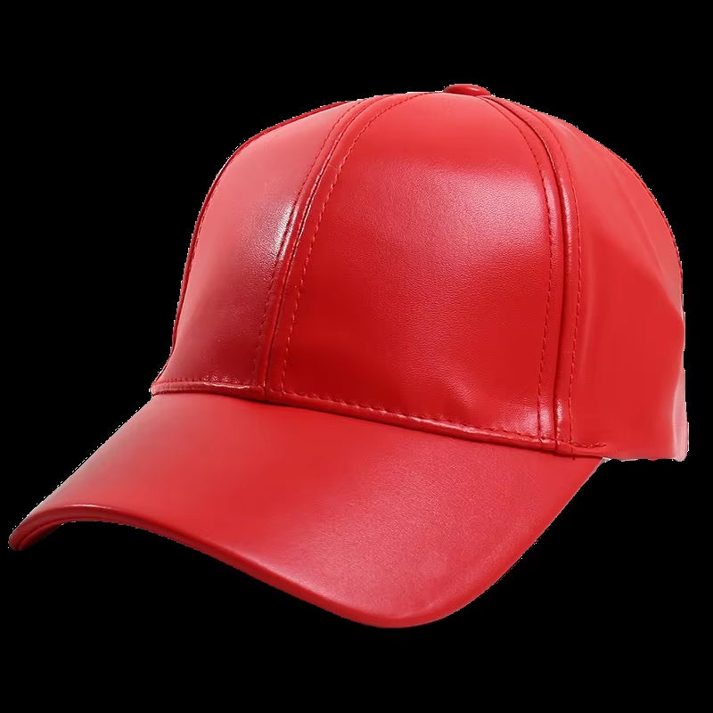 6 Panel PU Faux Leather Curved Baseball Cap Dad Hats for Women Men Red Pink Black Blue Brown