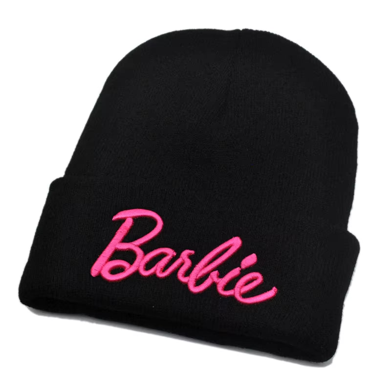 Barbie Knitted Hat Kawaii Y2K Girls Cute Woolen Hat Female Ski Cap Soft Warm Elastic All Match Leisure Hats Kids Adults Gifts